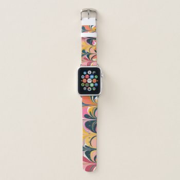 Modern Abstract Marble Swirl In Pink And Yellow Apple Watch Band by JuneJournal at Zazzle