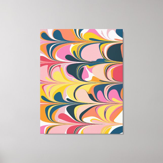 Modern Abstract Marble Swirl in Pink and Yellow Canvas Print (Front)