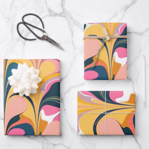 Modern Abstract Marble Swirl in Pink and Yellow  Wrapping Paper Sheets
