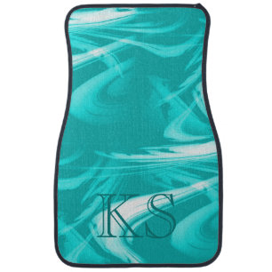 Modern Abstract Marble Teal Aqua Marbled Monogram Car Floor Mat