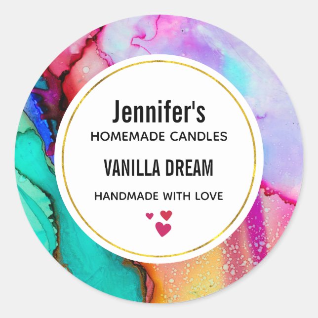 Modern Abstract Marble Watercolor Business Classic Round Sticker (Front)