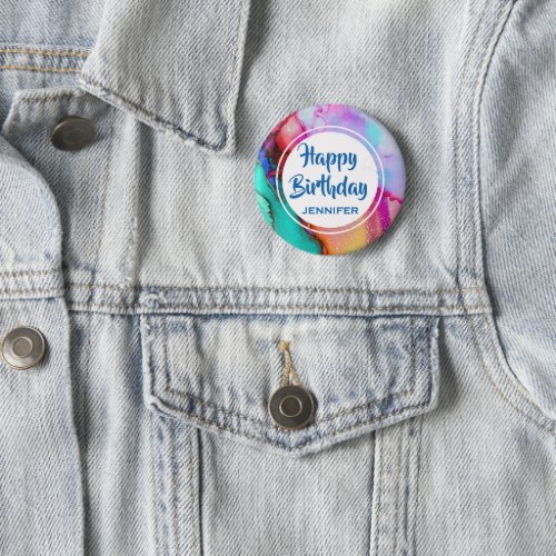 Modern Abstract Marble Watercolor Design Birthday Button