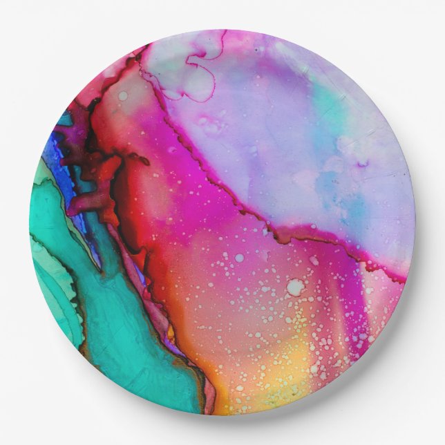 Modern Abstract Marble Watercolor Design Paper Plates (Front)