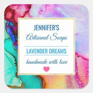 Modern Abstract Marble Watercolor Design Soap Square Sticker