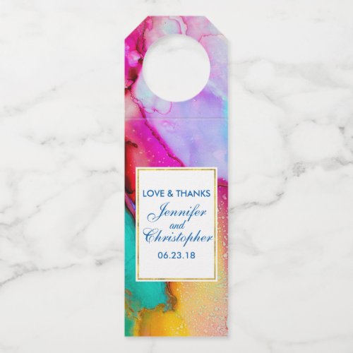 Modern Abstract Marble Watercolor Design Wedding Bottle Hanger Tag