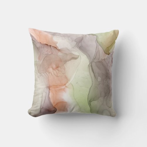 Modern Abstract Marbled Smoky Gray Coral Lime Throw Pillow