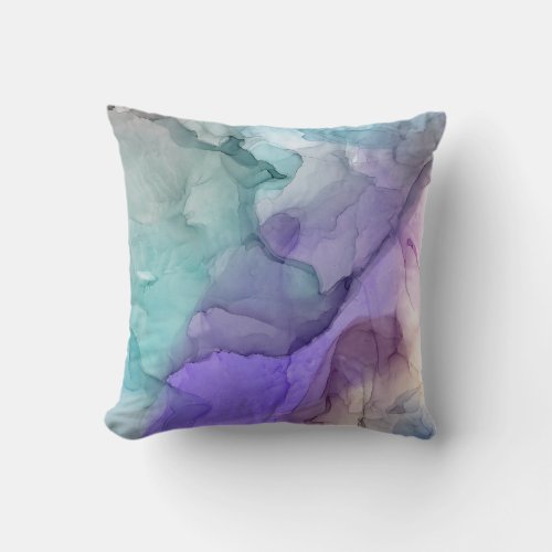 Modern Abstract Marbled Teal Purple Lavender Throw Pillow