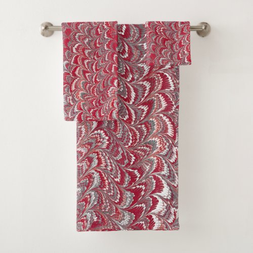 Modern Abstract Marbled Texture Burgundy Painting Bath Towel Set