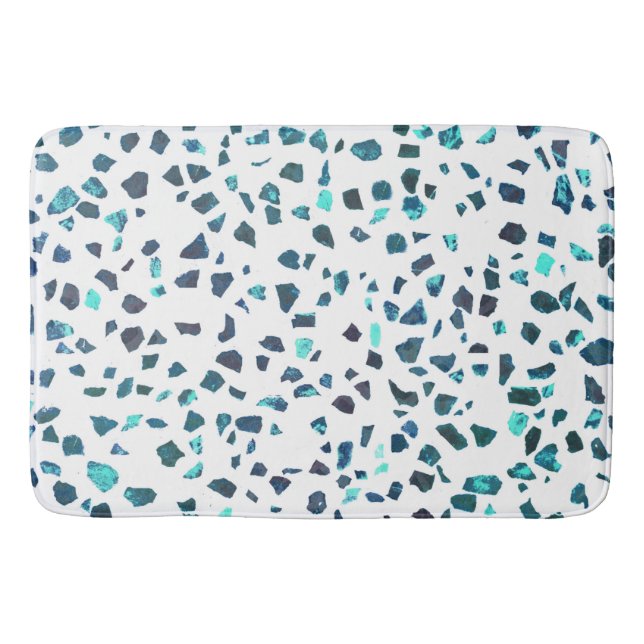 Modern Abstract Marbled Turquoise Terrazzo Bath Mat (Front)