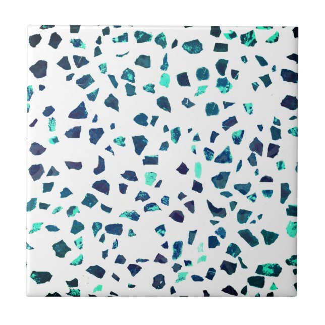Modern Abstract Marbled Turquoise Terrazzo Ceramic Tile (Front)