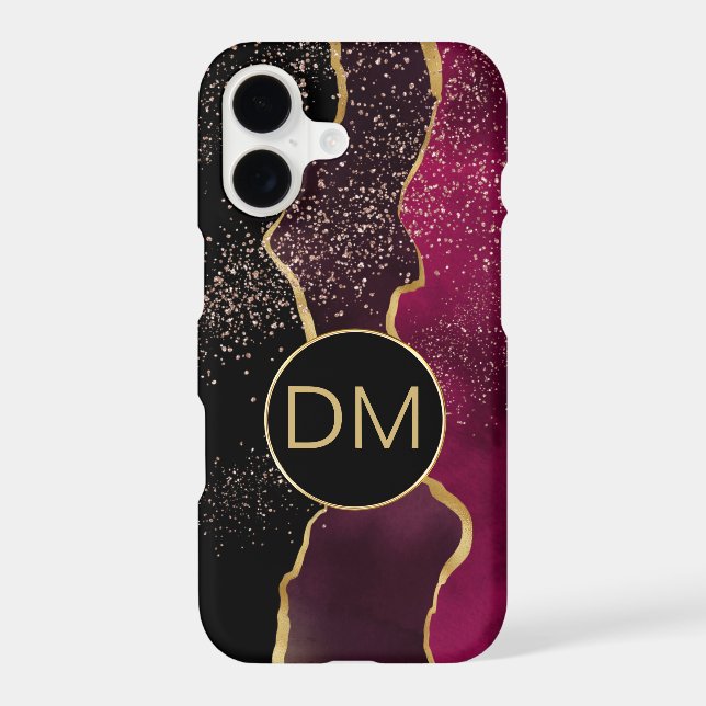 Modern Abstract Maroon Gold Monogram Case-Mate iPhone Case (Back)