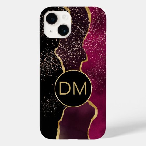 Modern Abstract Maroon Gold Monogram Case_Mate iPhone 14 Case