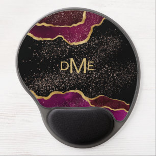 Modern Abstract Maroon Gold Sparkle Gel Mouse Pad