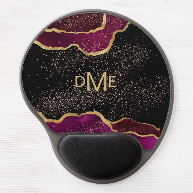 Modern Abstract Maroon Gold Sparkle Gel Mouse Pad (Front)