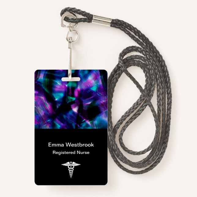 Modern Abstract Medical Registered Nurse Name Badge (Front with Lanyard)
