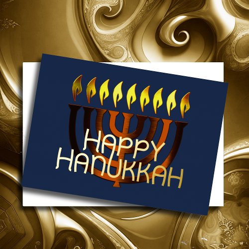 Modern Abstract Menorah Copper Rust Foil Holiday Card