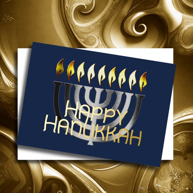 Modern Abstract Menorah Gray Foil Holiday Card (Creator Uploaded)