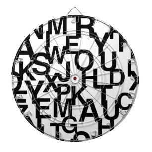 Modern, abstract, messy pattern with letters dart board
