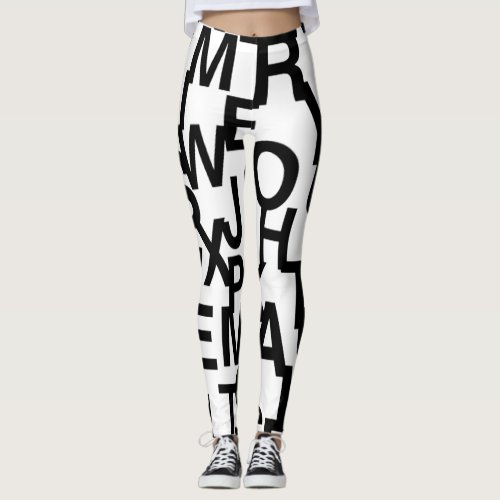 Modern abstract messy pattern with letters leggings