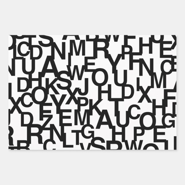 Modern, abstract, messy pattern with letters wrapping paper sheets (Front)