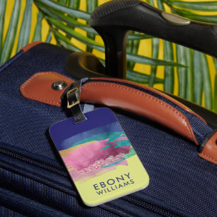 Modern Abstract Metallic Paint Brush Strokes Luggage Tag