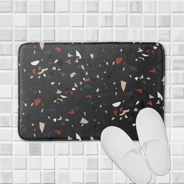 Modern Abstract Mid Century Terrazzo Pattern Bath Mat (In situ bathroom floor)