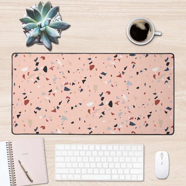 Modern Abstract Mid Century Terrazzo Pattern Desk Mat (In situ office desk)