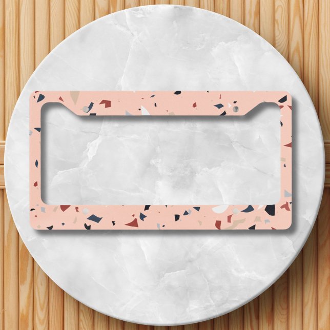 Modern Abstract Mid Century Terrazzo Pattern License Plate Frame (Close up)