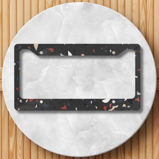 Modern Abstract Mid Century Terrazzo Pattern License Plate Frame (Close up)
