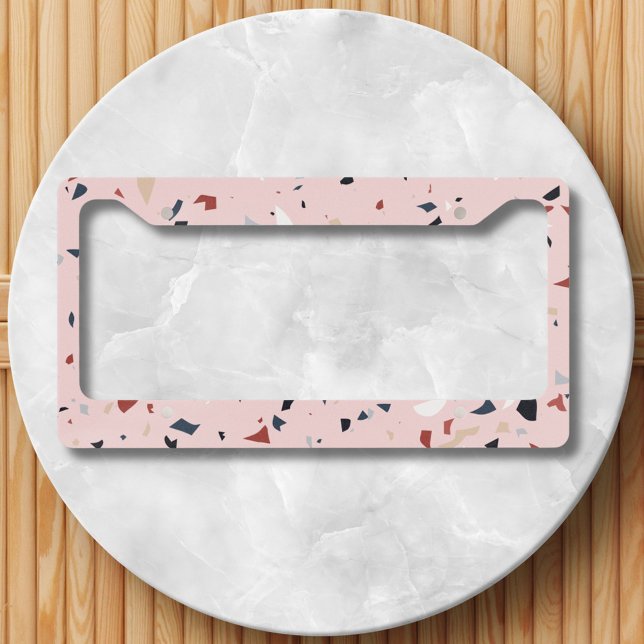 Modern Abstract Mid Century Terrazzo Pattern License Plate Frame (Close up)