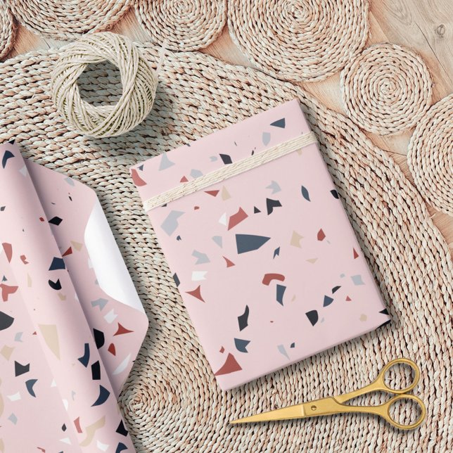 Modern Abstract Mid Century Terrazzo Pattern Wrapping Paper (In situ)