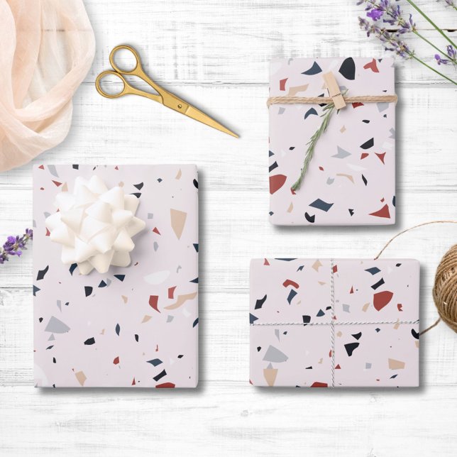 Modern Abstract Mid Century Terrazzo Pattern Wrapping Paper Sheets (In situ)