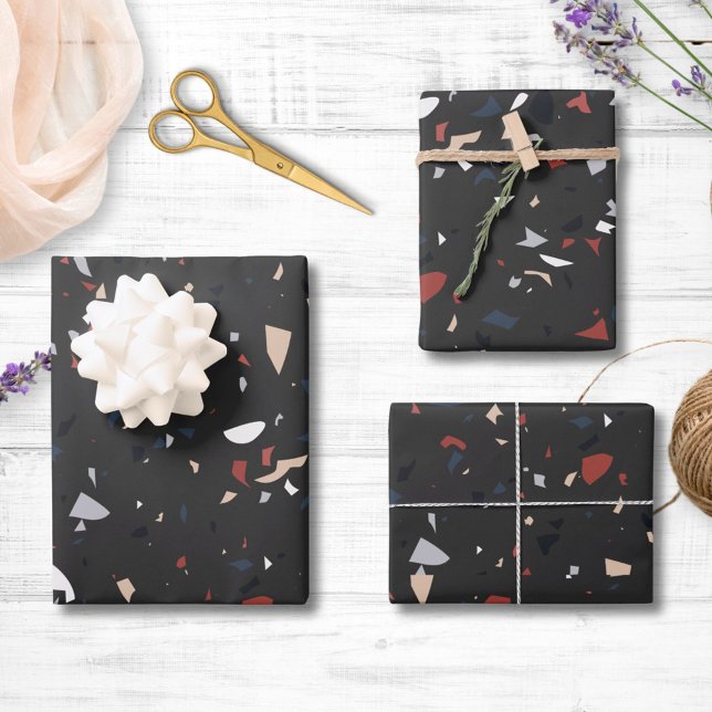 Modern Abstract Mid Century Terrazzo Pattern Wrapping Paper Sheets (In situ)