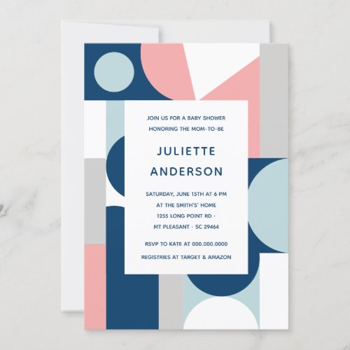 Modern Abstract Minimalist Nautical Baby Shower Invitation - Modern Abstract Minimalist Nautical Baby Shower Invitation  features geometric shapes creating modern, minimalist look for girl baby shower. 
Message me if you need any adjustments