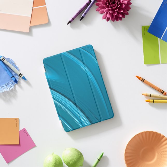 Modern Abstract Minimalist Teal Swirl iPad Mini Cover (In Situ)