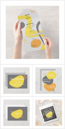 Modern Abstract Minimalist Yellow Gray Wedding Set