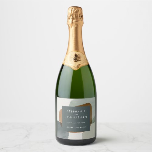 Modern Abstract Minimalistic Watercolor Wedding Sparkling Wine Label