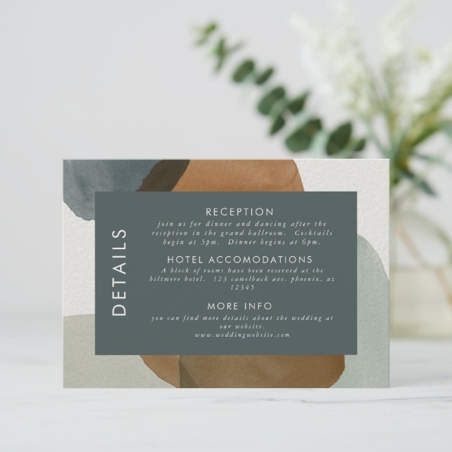 Modern Abstract Minimalistic Wedding Guest Info Invitation (Standing Front)