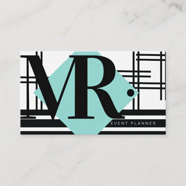 Modern Abstract Monochrome Black White Grid Business Card (Front)