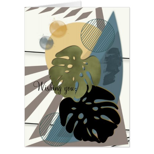 Modern abstract monstera leaves  custom text card