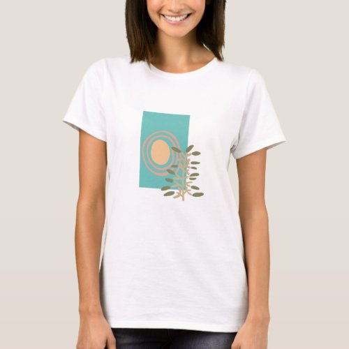 Modern Abstract Moon and Leaf Branch T_Shirt