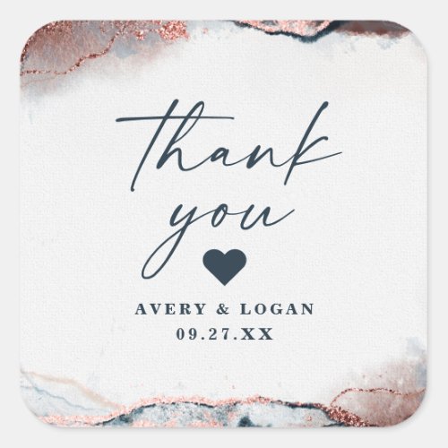 Modern Abstract Moonlight Blue Wedding Thank You Square Sticker