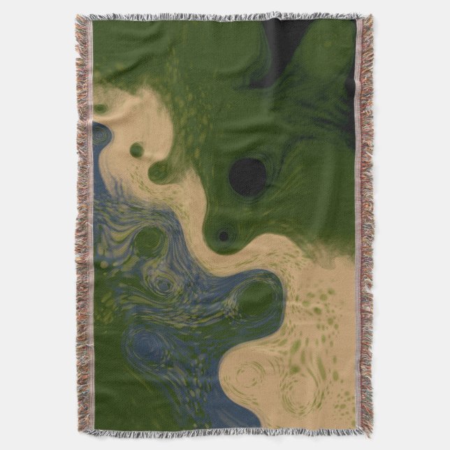 Modern Abstract Mossy Topography Throw Blanket (Front Vertical)