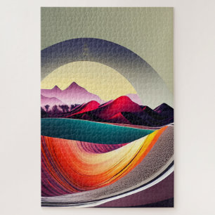 Modern Abstract Mountain Landscape Minimalist Jigsaw Puzzle