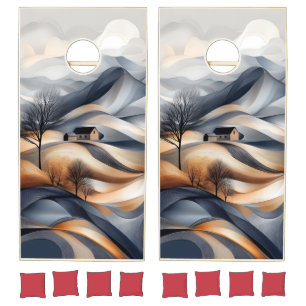 Modern Abstract Mountain Landscape – Warm Earth Cornhole Set