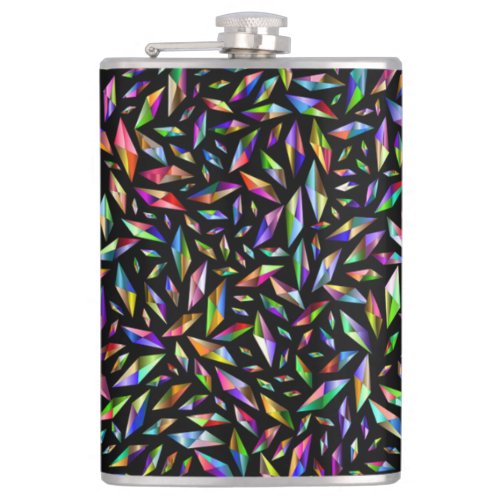 Modern abstract multicolored diamonds on black flask