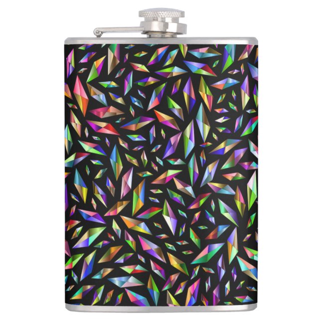 Modern abstract multicolored diamonds on black flask (Front)