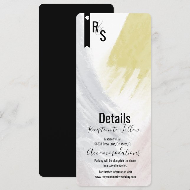 Modern Abstract Mustard Blush Wedding Details Invitation (Front/Back)