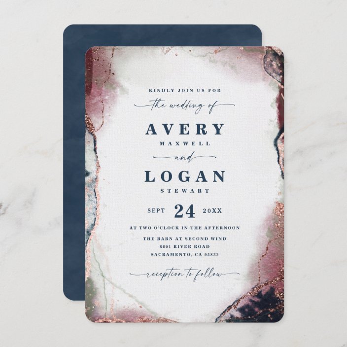 Modern Abstract Navy Blue & Burgundy Wedding Invitation | Zazzle.com