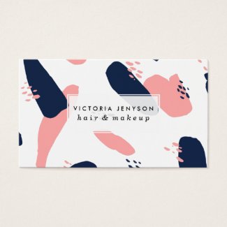 Modern abstract navy blue pastel pink geometric pa business card